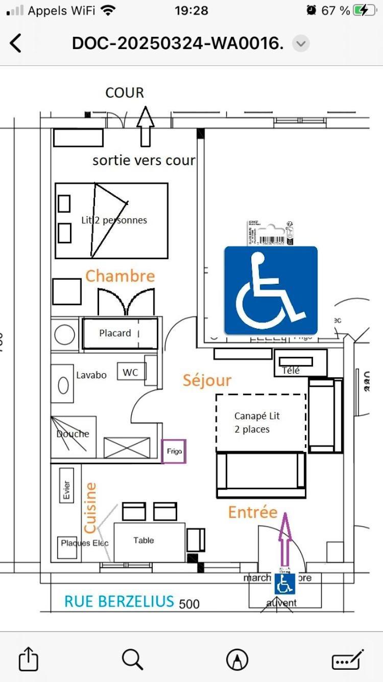 Guesthouse Familial Pour 2,3,4 Personnes De 44M2- Accessible Handic -Rez De Chaussee-Vues Sur Rue Et Patio Prive - Sejour, Chambre Separee-Cuisine,Salle De Bain,Lit Double Et Canape-Lit 2Pers-Entree De La Rue Berzelius-5 Minutes Du Metro Brochant-Lig * Paris